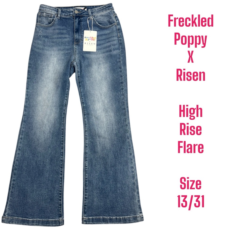 Freckled Poppy x Risen retro high rise waist boot cut flare Jeans Size 13/31 - Picture 2 of 9